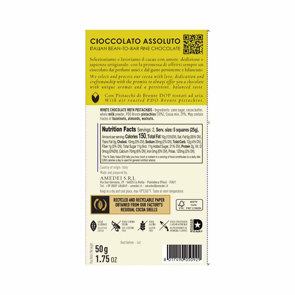 Amedei Pistacchi, White Chocolate with Pistachio, 50g - Image 2