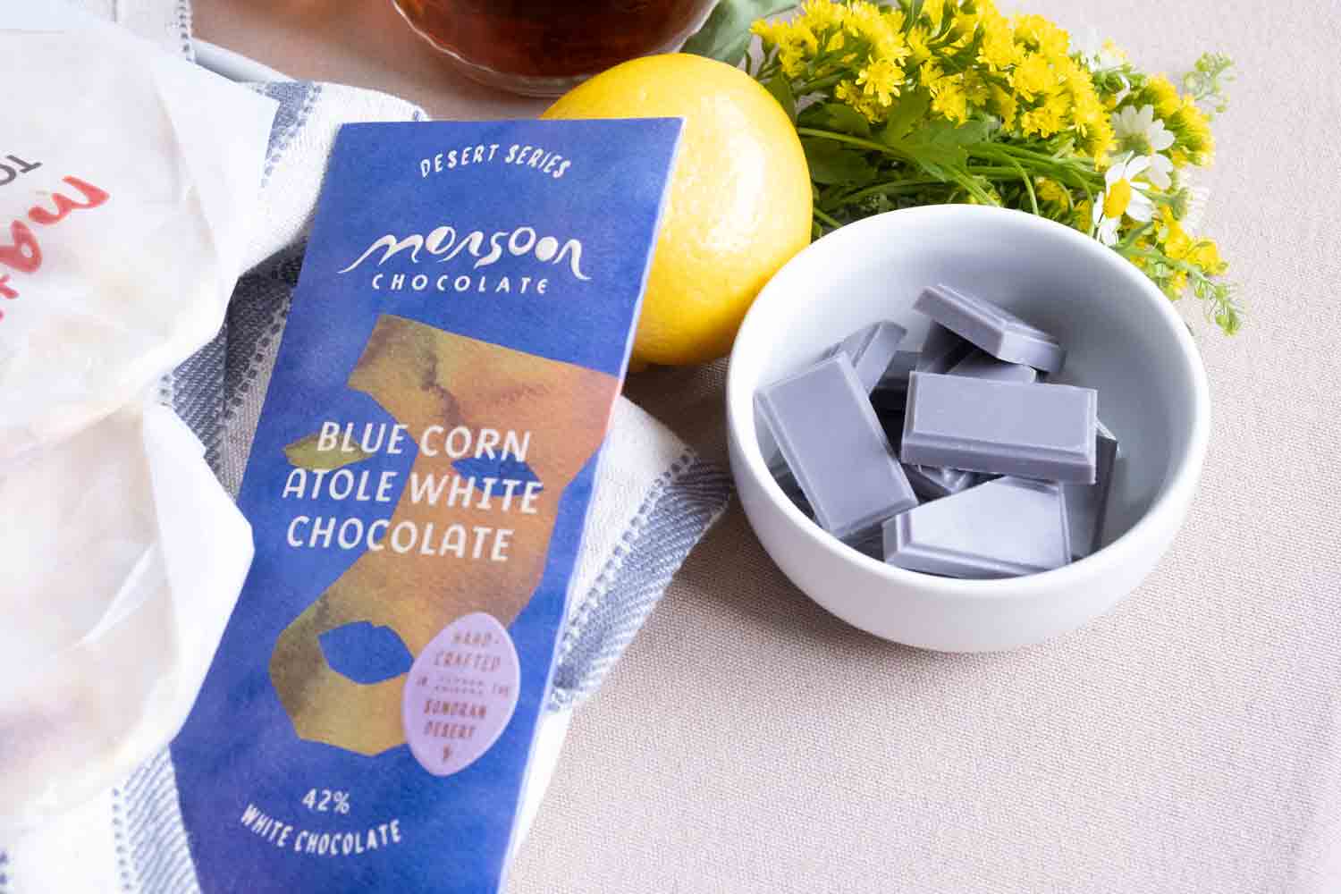 Monsoon Blue Corn Atole 42% White Chocolate, 50g - Image 3