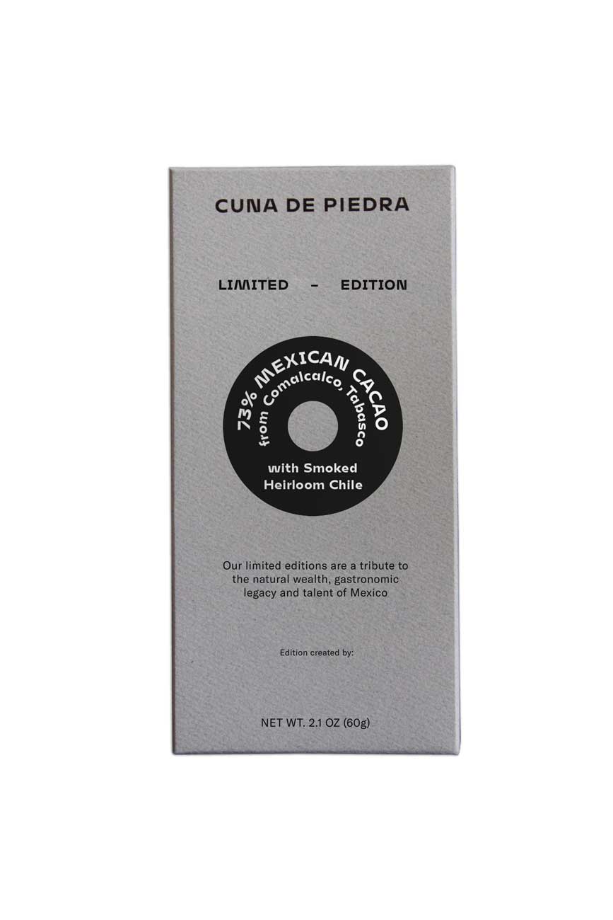 Cuna de Piedra Comalcalco, Tabasco w/Smoked Heirloom Chile 73%, 2.1oz