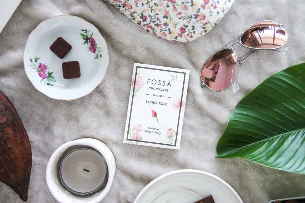 Fossa Lychee Rose Dark Milk Chocolate, 50g - Image 2