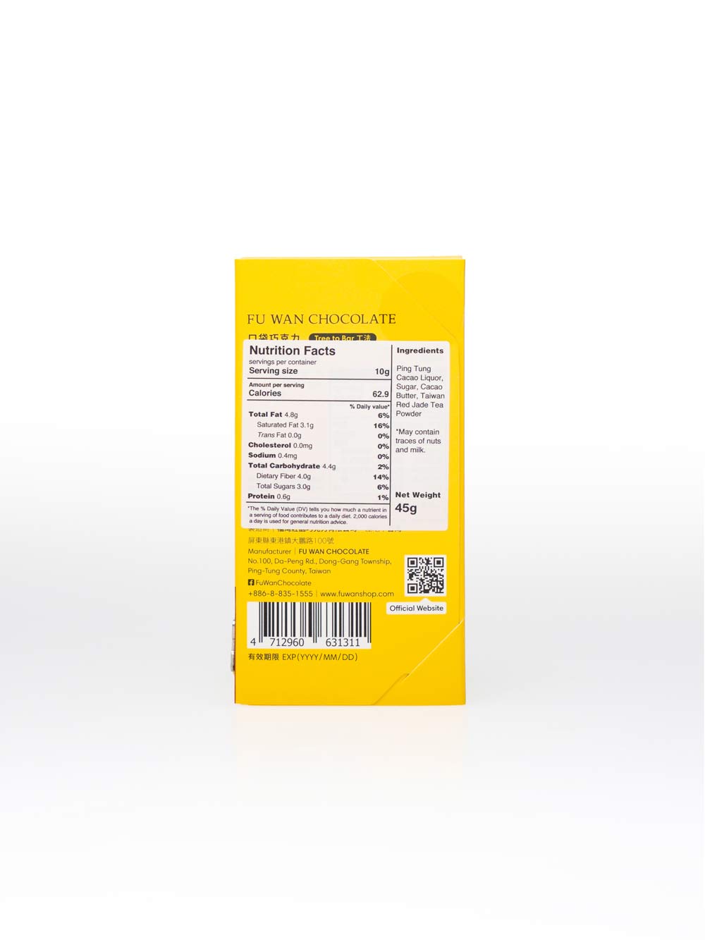 Fu Wan Taiwan Red Jade Tea Chocolate 62%, 45g - Image 2