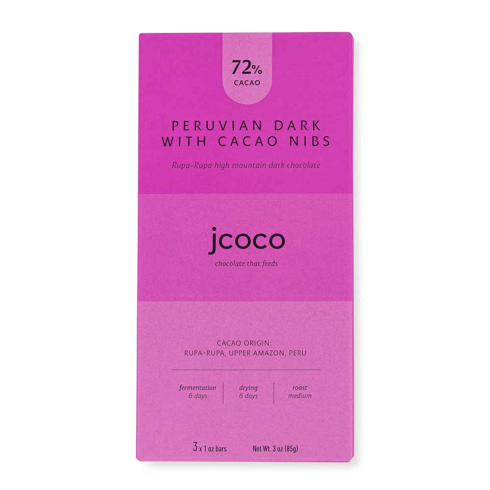 Jcoco Peru w/ Cacao Nibs 72%, 3oz