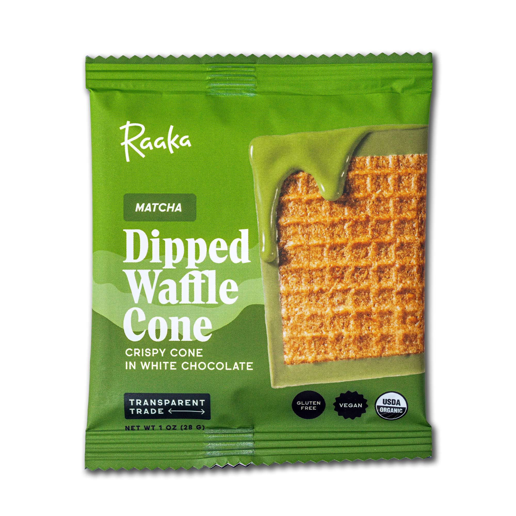 Raaka Matcha White Chocolate Waffle Cone Bar, 1oz