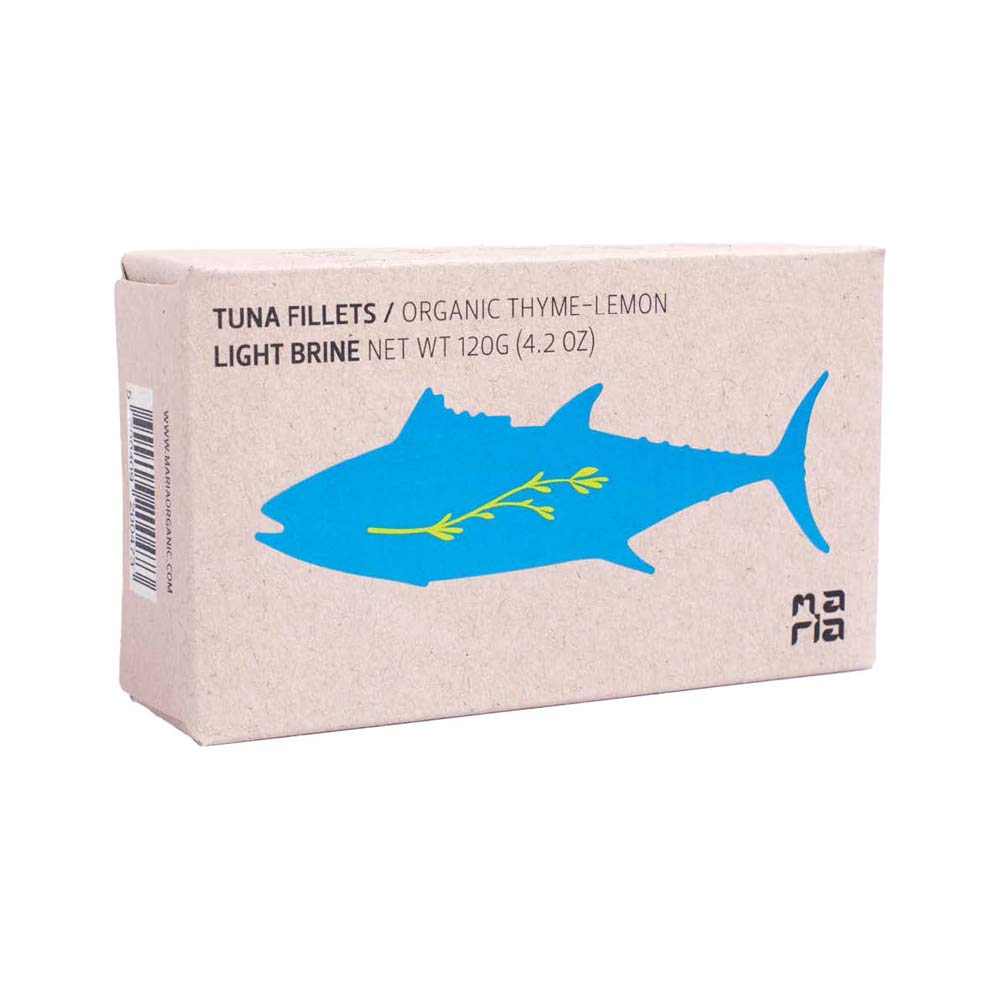 Maria Organic Tuna Fillets in Light Brine and Thyme-Lemon, 120g