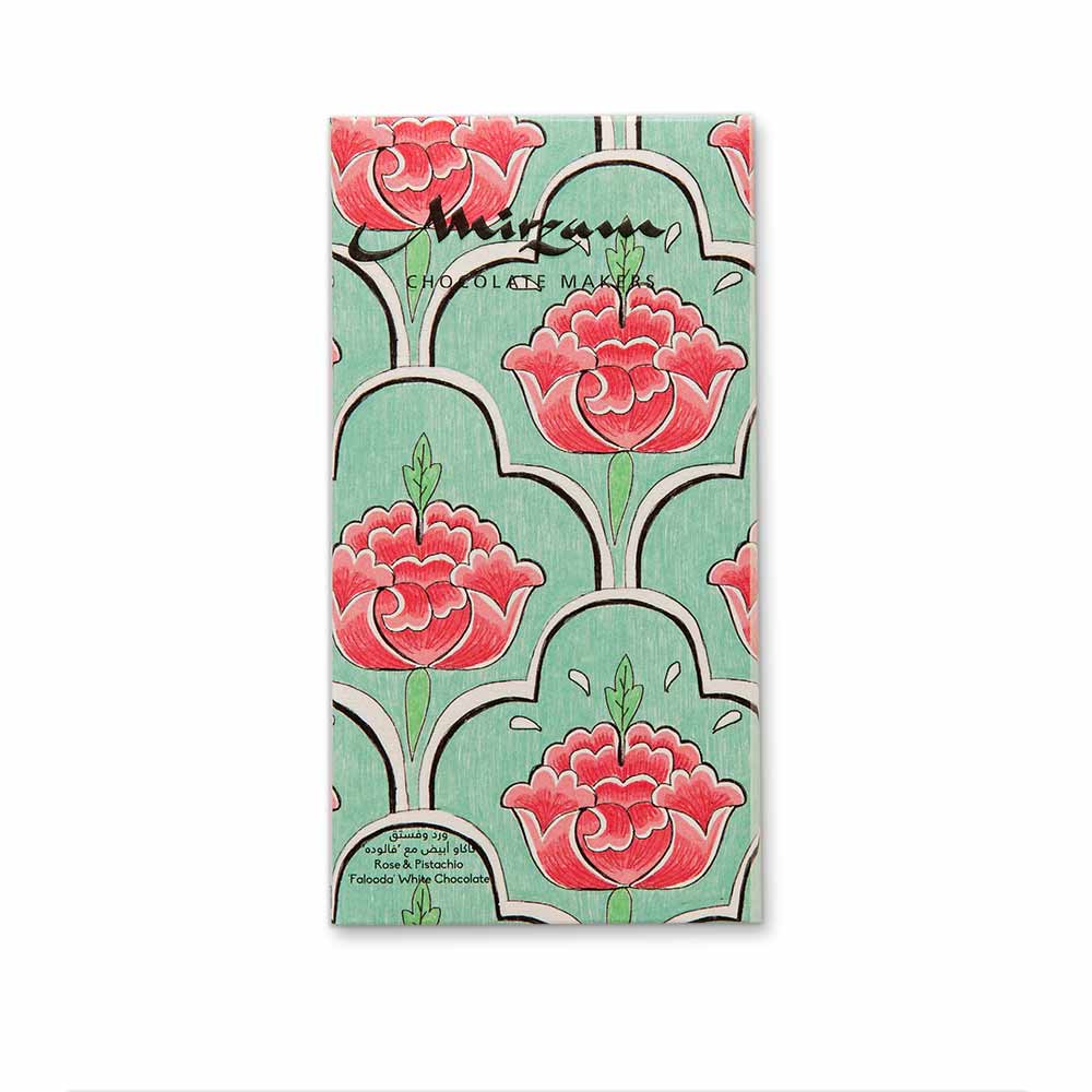 Mirzam Falooda: Rose & Pistachio White Chocolate, 70g