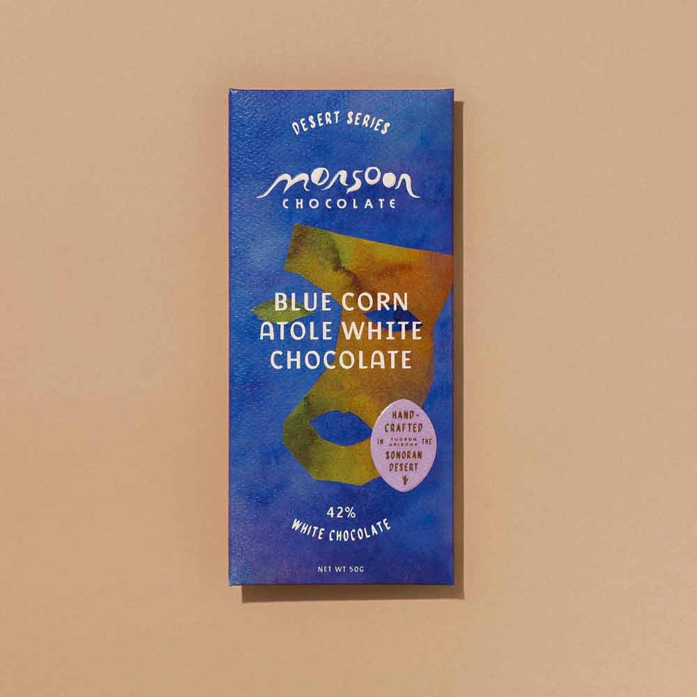 Monsoon Blue Corn Atole 42% White Chocolate, 50g