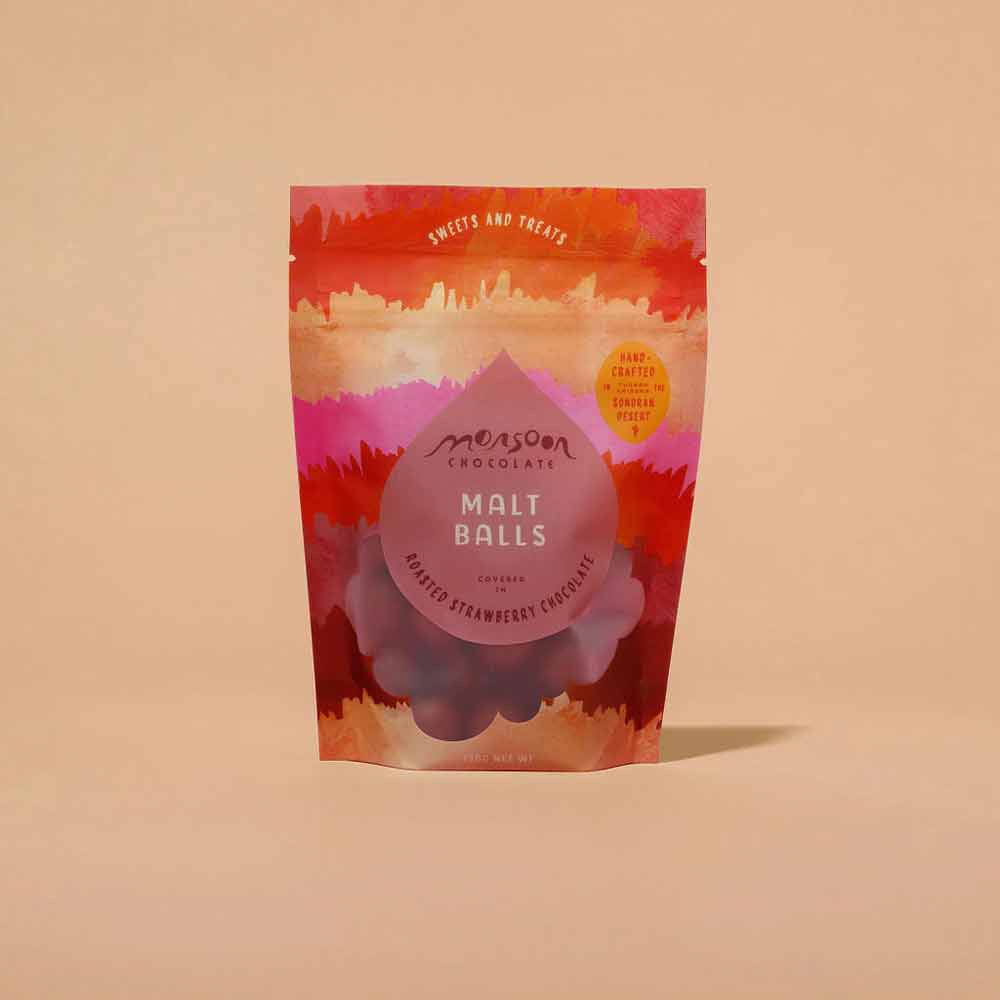 Monsoon Malt Balls Covered in Roasted Strawberry Chocolate, 130g