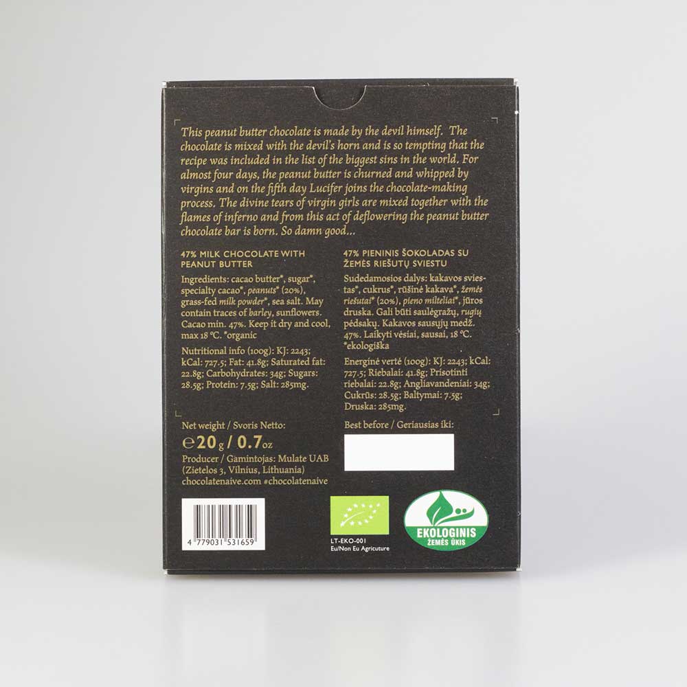 Naive Peanut Butter Organic Milk Chocolate 42% Mini, 20g - Image 2