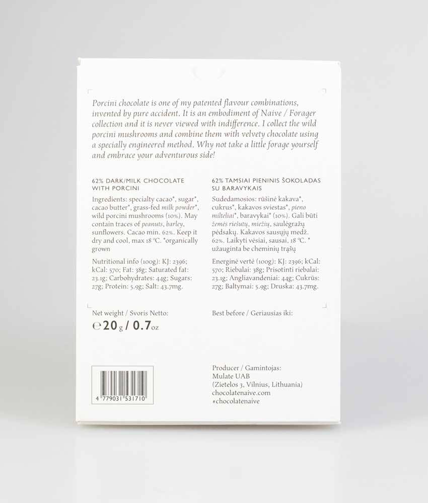 Naive Porcini Dark Milk Chocolate 62% Mini, 20g - Image 2