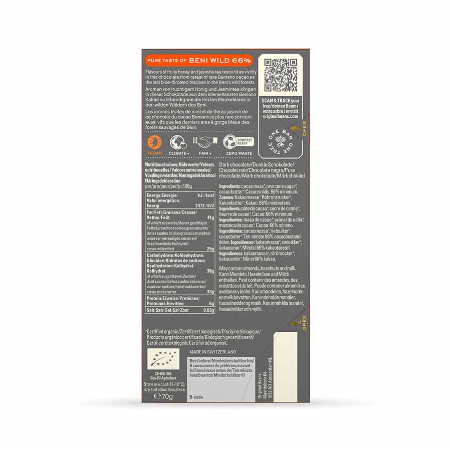 Original Beans Beni Wild Harvest 66%, 70g - Image 2