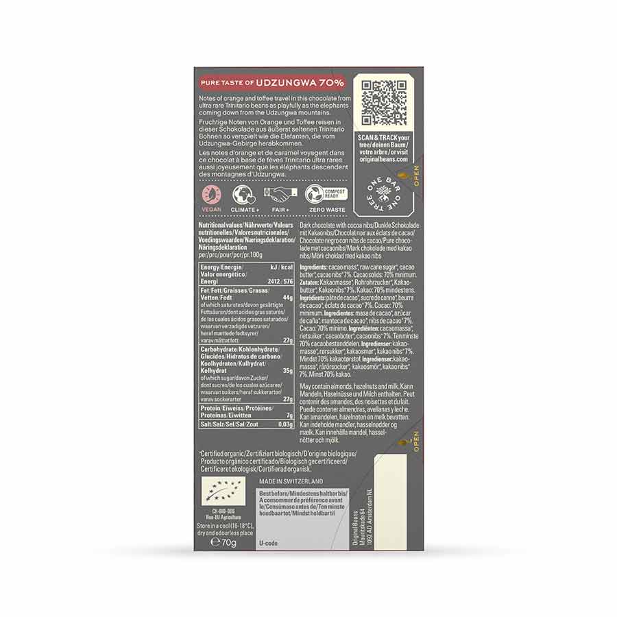 Original Beans Cru Udzungwa with Nibs 70%, 70g - Image 2