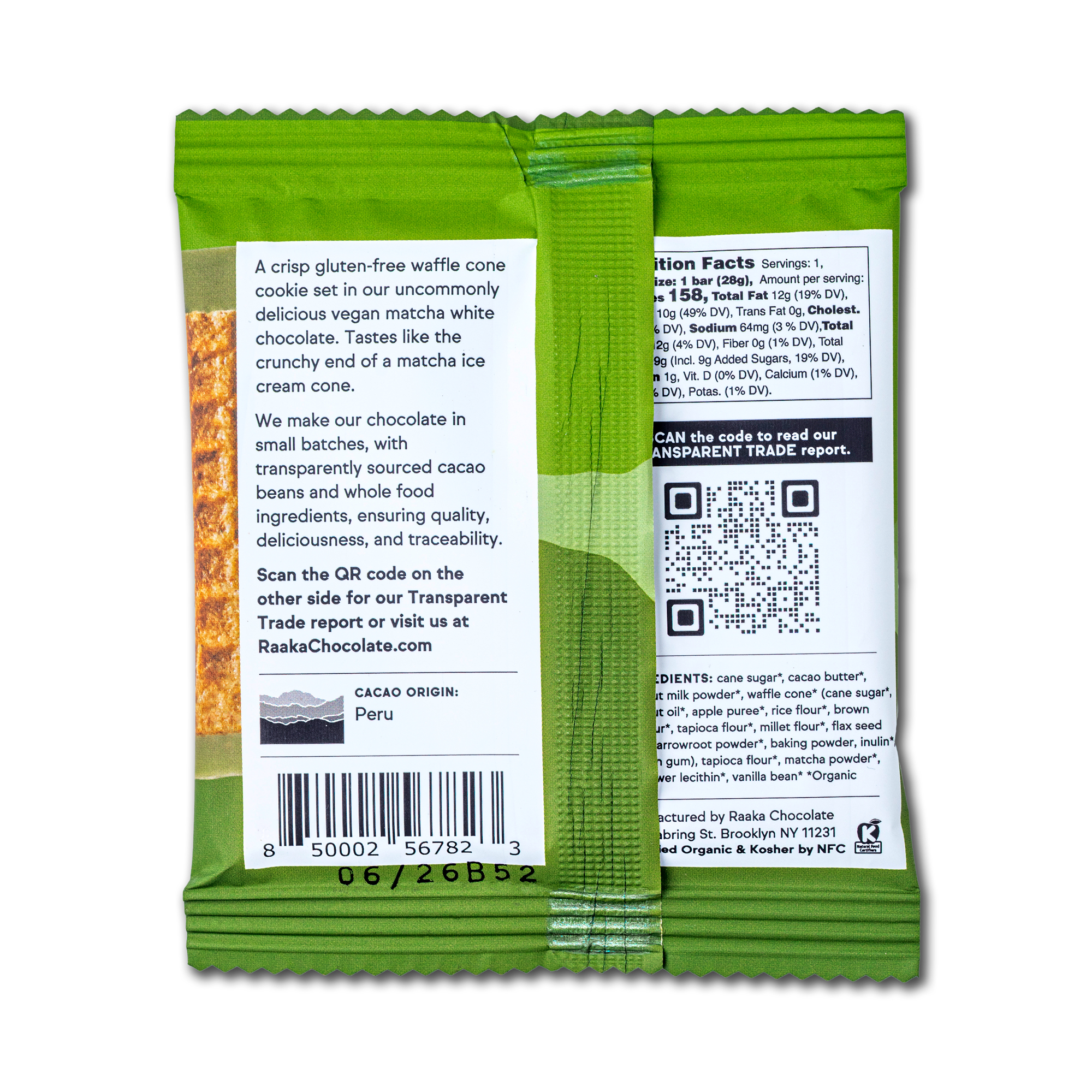 Raaka Matcha White Chocolate Waffle Cone Bar, 1oz - Image 4