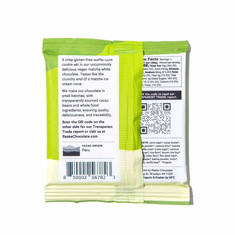 Raaka Matcha White Chocolate Waffle Cone Bar, 1oz - Image 4