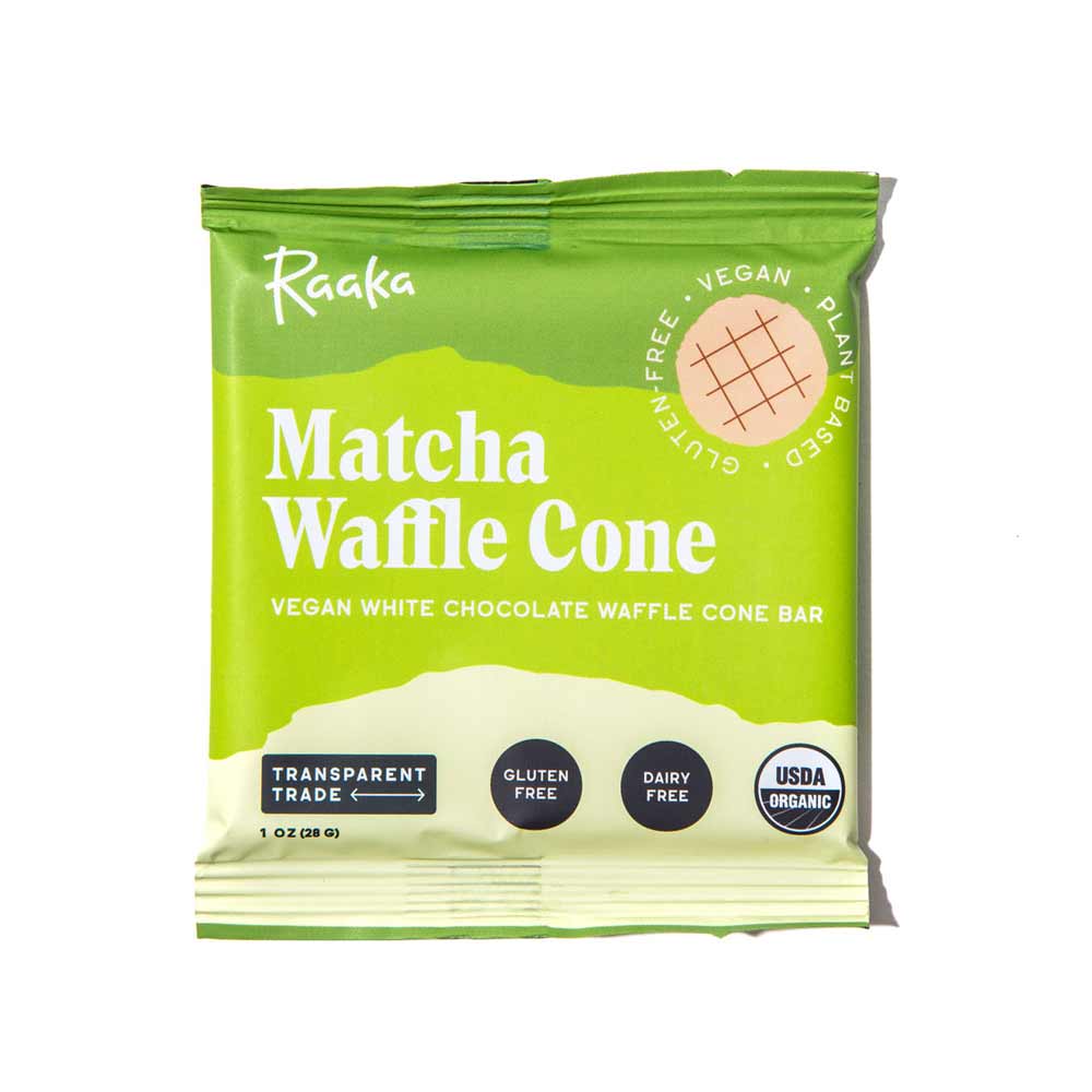 Raaka Matcha White Chocolate Waffle Cone Bar, 1oz