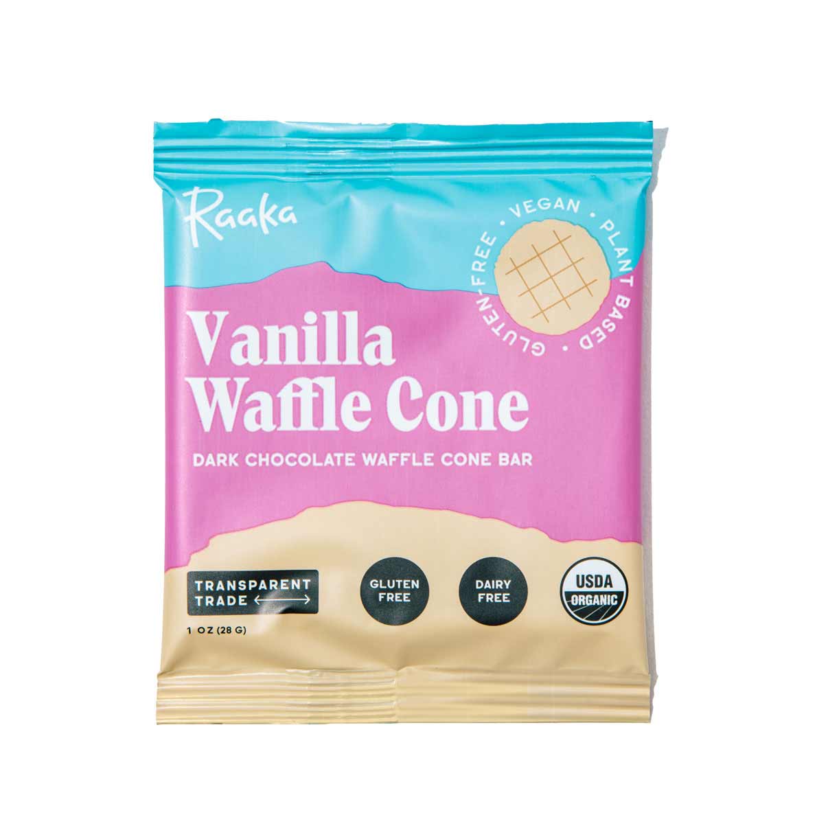 Raaka Vanilla Dark Chocolate Waffle Cone Bar, 1oz