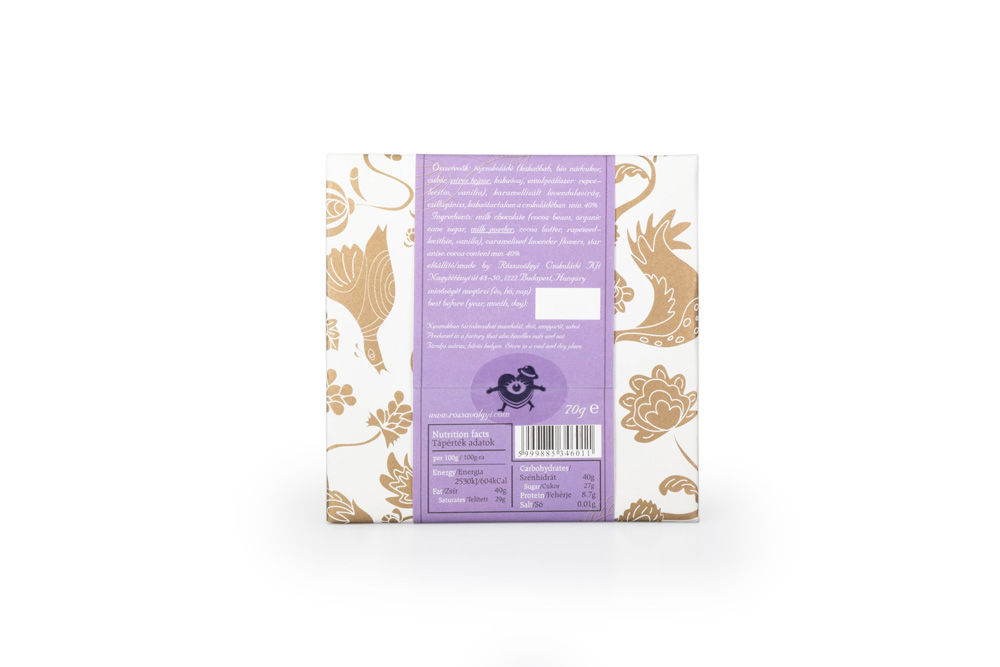 Rozsavolgyi Milk Chocolate w/ Caramelized Lavender Flowers 40%, 70g - Image 3