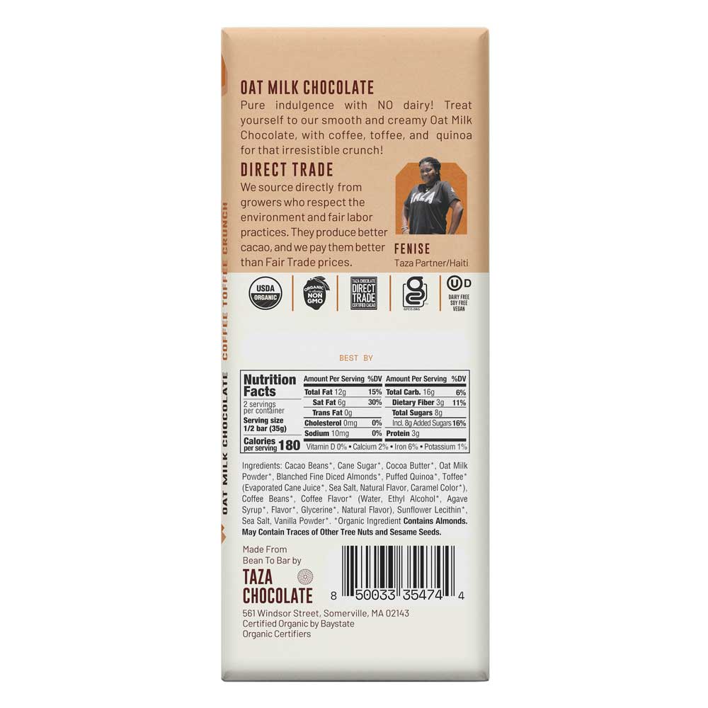Taza Oat Milk Coffee Toffee Crunch Chocolate Bar, 2.5oz - Image 2