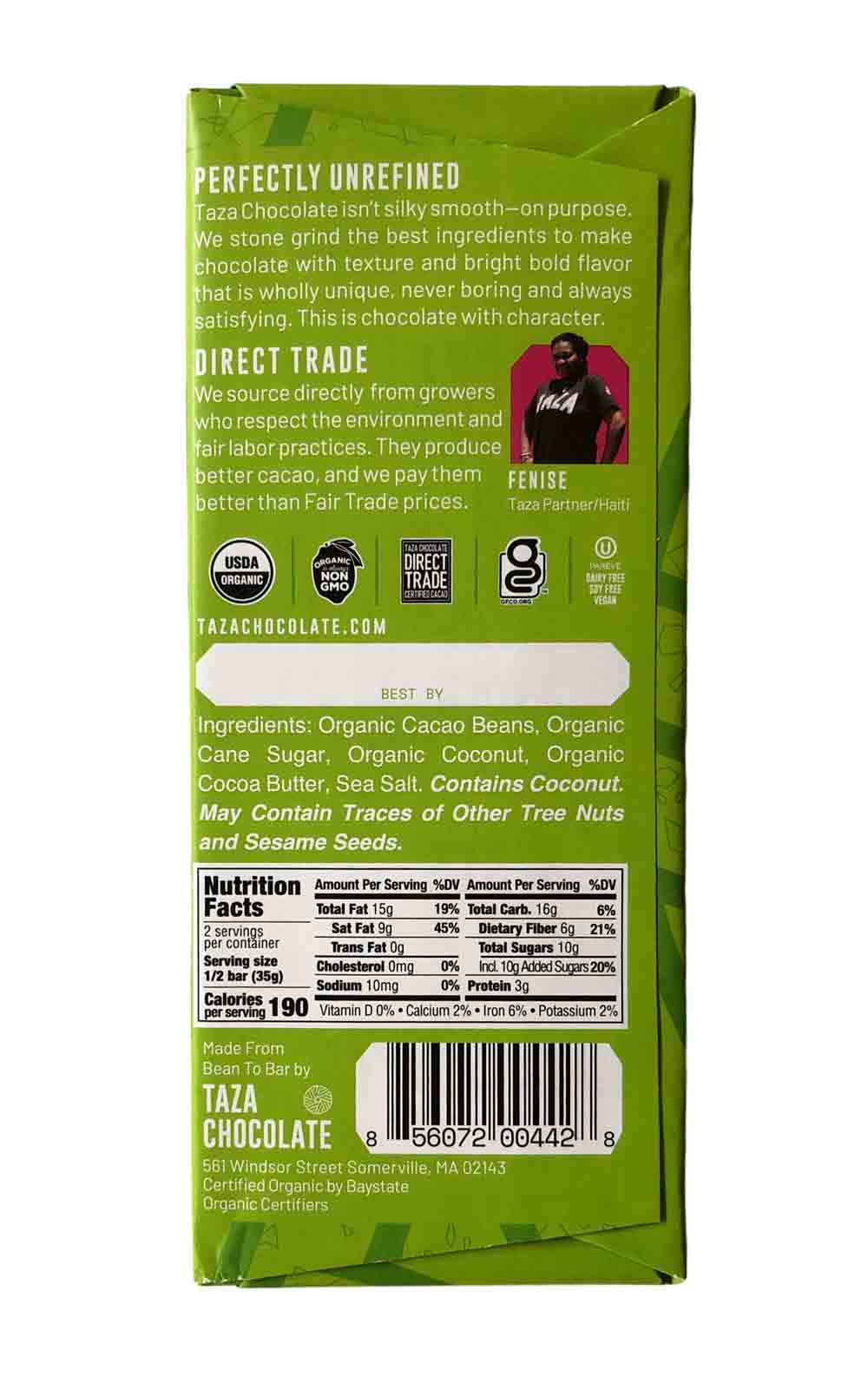 Taza Organic Coconut 70%, 2.5oz - Image 2