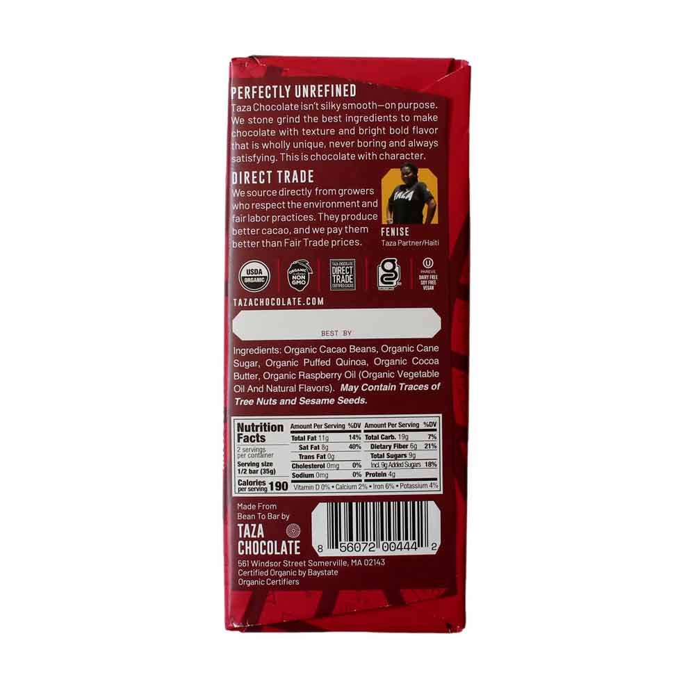 Taza Organic Raspberry Crunch 70%, 2.5oz - Image 2