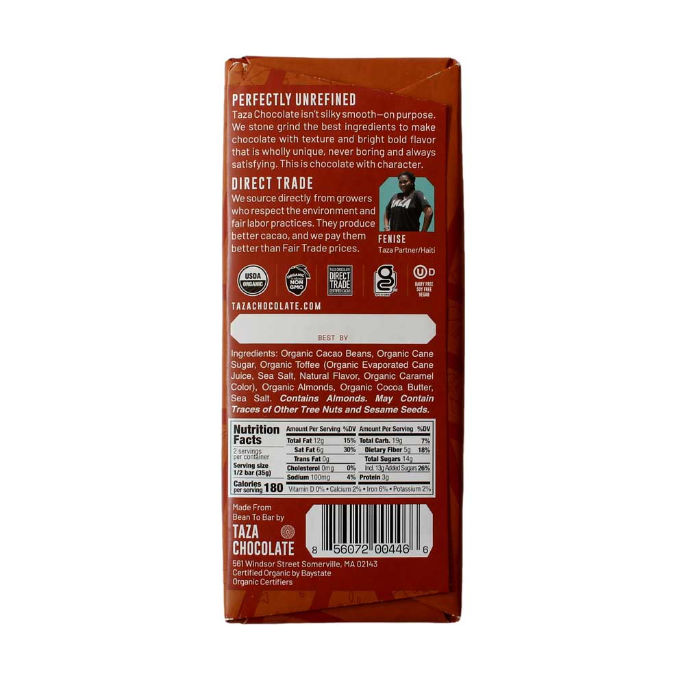 Taza Organic Toffee, Almond & Sea Salt 60%, 2.5oz - Image 2