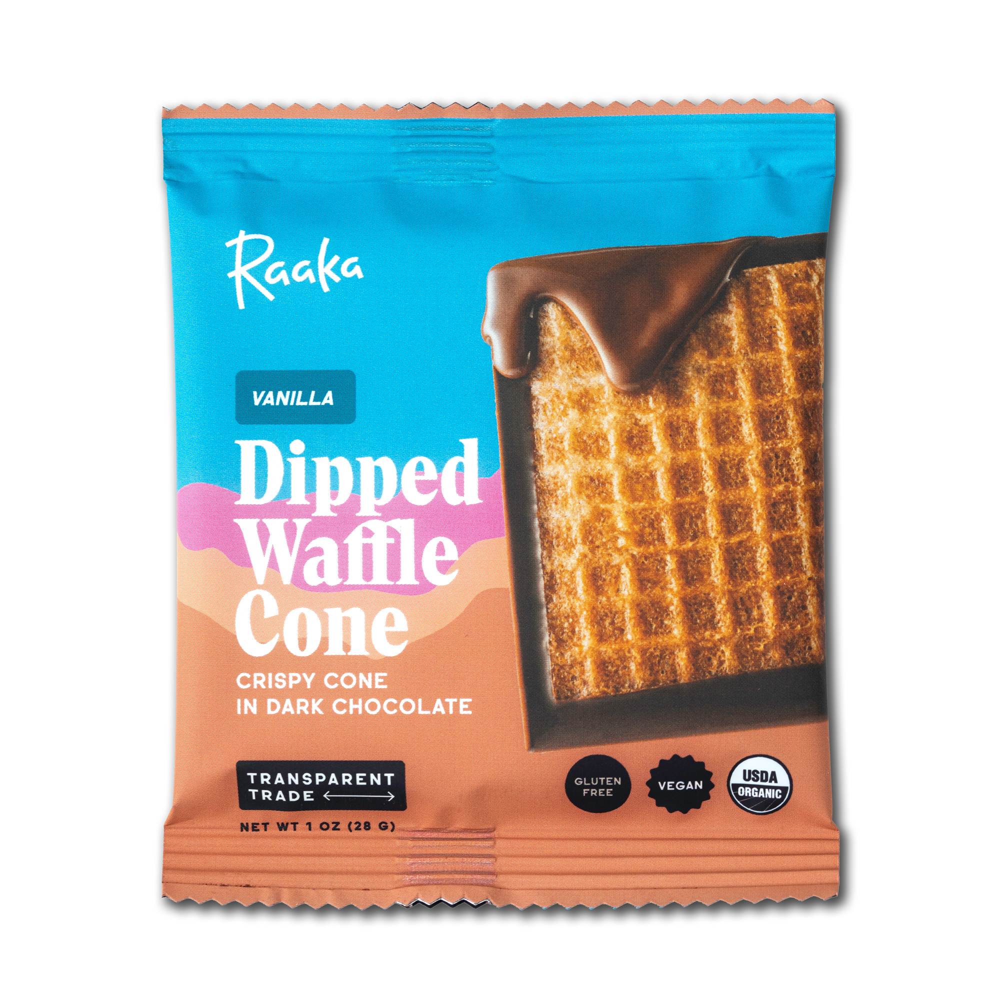 Raaka Vanilla Dark Chocolate Waffle Cone Bar, 1oz